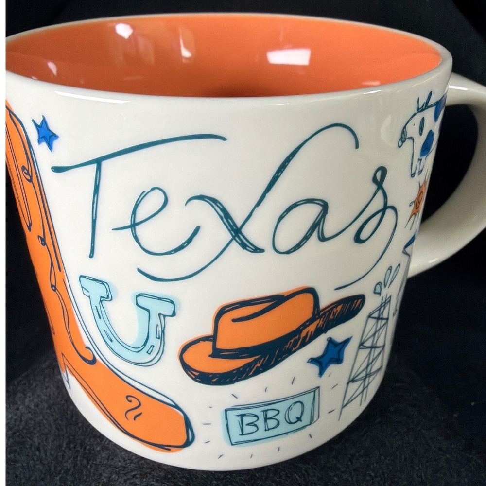 Starbucks Been There Series Texas Mug 14oz White Orange Ceramic Lone Star State